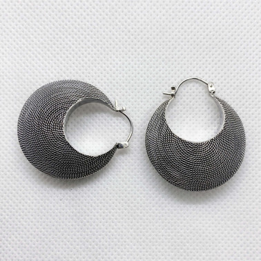 ER 08013 S-(20 MM-UNIQUE 925 BALI SILVER TWISTED WIRED DOOM EARRINGS)
